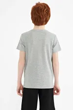 Tommylife Toptan O Yaka Standart Kalıp Baskılı Erkek Çocuk T-Shirt 11145 Gri Melanj