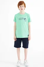 Tommylife Toptan O Yaka Standart Kalıp Baskılı Erkek Çocuk T-Shirt 11145 Su Yeşili