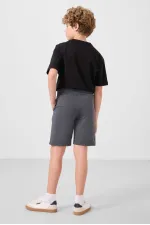 Tommylife Toptan Pamuklu Oversize Fit Dokuma Hafif Esnek Chino Erkek Çocuk Şort Takım 11277 Siyah-Gri