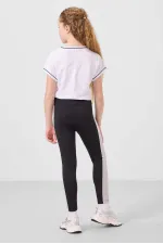 Tommylife Toptan O Yaka Yan Şerit Detaylı Standart Fit Performans Kız Çocuk Tayt Takım 75191 Beyaz Siyah