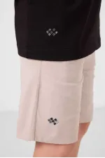 Tommylife Toptan Pamuklu Oversize Fit Dokuma Hafif Esnek Chino Erkek Çocuk Şort Takım 11277 Siyah-Taş