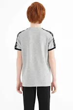 Tommylife Toptan O Yaka Standart Kalıp Baskılı Erkek Çocuk T-Shirt 11121 Gri Melanj