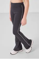 Tommylife Toptan Pamuklu O Yaka Standart Fit Basic İspanyol Paça Kız Çocuk Tayt Takım 75192 Beyaz Antrasit