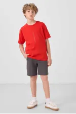 Tommylife Toptan Pamuklu Yumuşak Dokulu Standart Fit Basic Erkek Çocuk Şort 11289 Koyu Gri