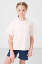 Tommylife Toptan Pamuklu Yumuşak Dokulu Standart Fit Basic Kız Çocuk Şort Takım 75184 Ekru Parlament