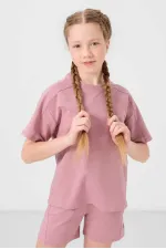 Tommylife Toptan Pamuklu Yumuşak Dokulu Standart Fit Basic Kız Çocuk Şort Takım 75184 Gül Kurusu