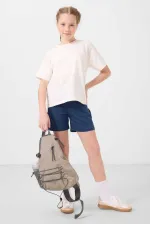 Tommylife Toptan Pamuklu Yumuşak Dokulu Standart Fit Basic Kız Çocuk Şort Takım 75184 Ekru Parlament