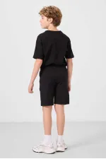 Tommylife Toptan Pamuklu Oversize Fit Dokuma Hafif Esnek Chino Erkek Çocuk Şort Takım 11277 Siyah