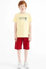 Tommylife Toptan O Yaka Standart Kalıp Baskılı Erkek Çocuk T-Shirt 11145 Sarı