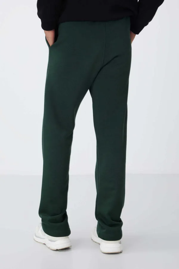 Tommylife Toptan Oversize Basic Düz Paça Erkek Eşofman Alt 82146 Çam Yeşili