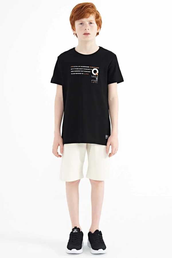 Tommylife Toptan O Yaka Standart Kalıp Baskılı Erkek Çocuk T-Shirt 11145 Siyah