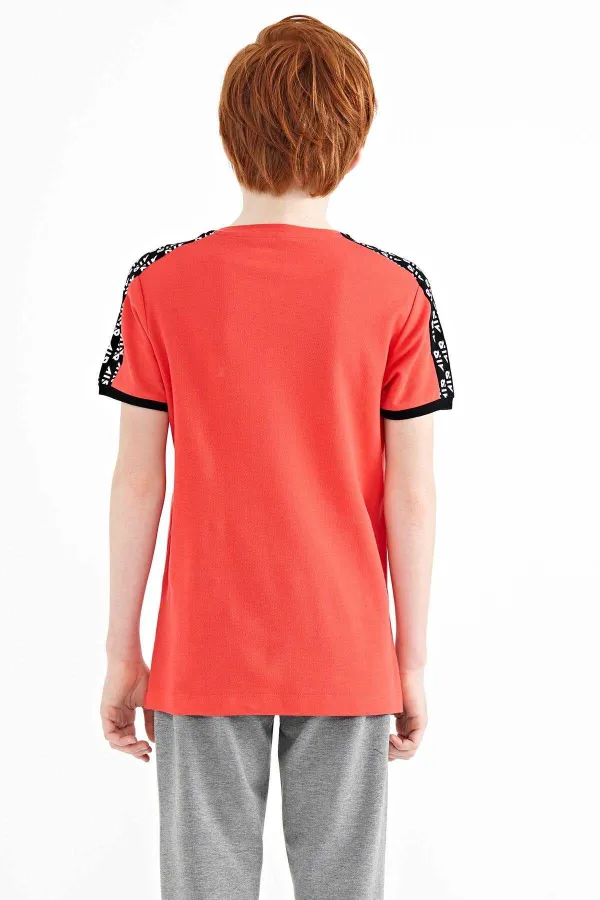 Tommylife Toptan O Yaka Standart Kalıp Baskılı Erkek Çocuk T-Shirt 11121 Coral