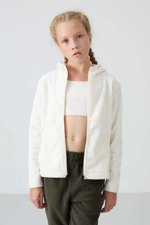 Tommylife Wholesale 7-15 Years Old Hooded Standard Pattern Girl's Polar Fleece Sweatshirt 75152 Ecru Tommylife Wholesale 7-15 Years Old Hooded Standard Pattern Girl's Polar Fleece Sweatshirt 75152 Ecru
