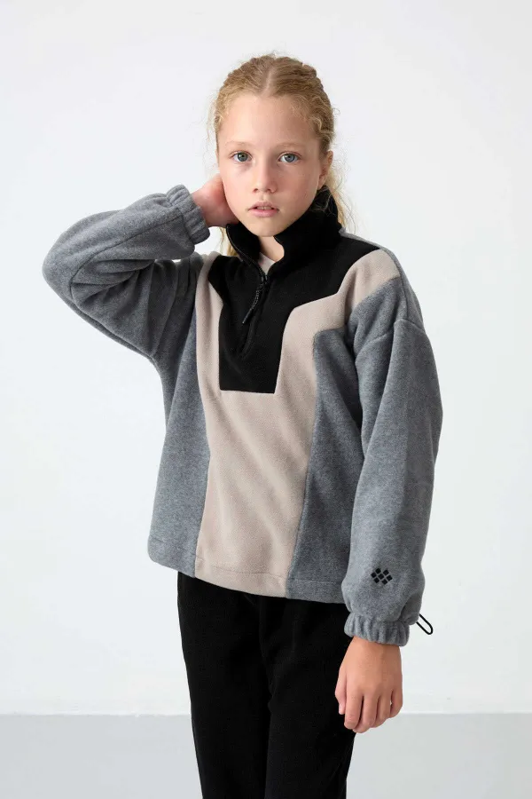 Tommylife Toptan 7-15 Yaş Dik Yaka Standart Kalıp Kız Çocuk Polar Sweatshirt 75153 Gri Melanj Tommylife Toptan 7-15 Yaş Dik Yaka Standart Kalıp Kız Çocuk Polar Sweatshirt 75153 Gri Melanj