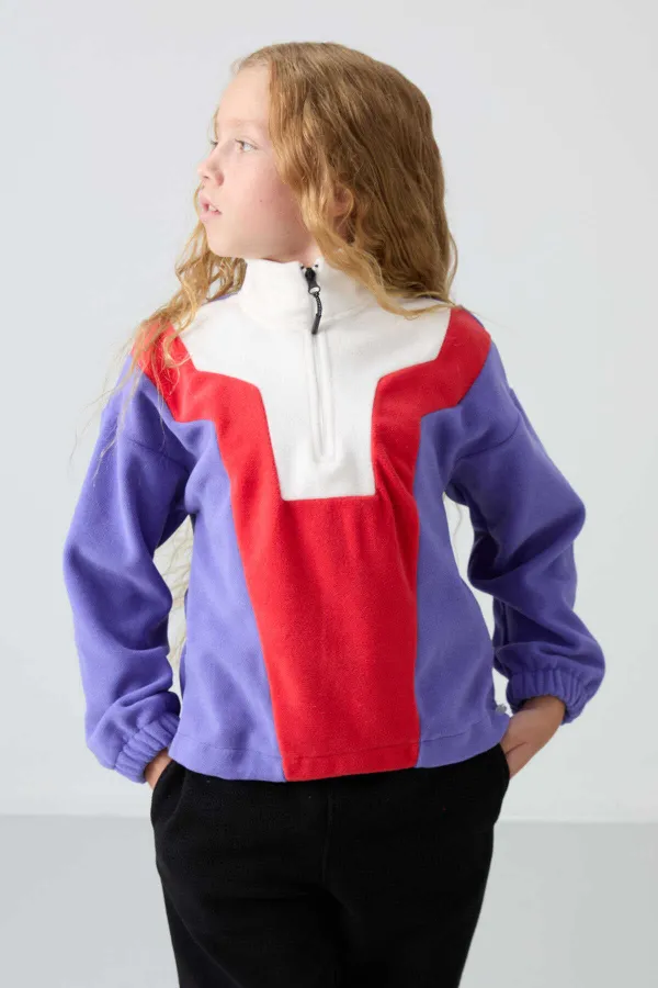 Tommylife Toptan 7-15 Yaş Dik Yaka Standart Kalıp Kız Çocuk Polar Sweatshirt 75153 Eflatun Tommylife Toptan 7-15 Yaş Dik Yaka Standart Kalıp Kız Çocuk Polar Sweatshirt 75153 Eflatun