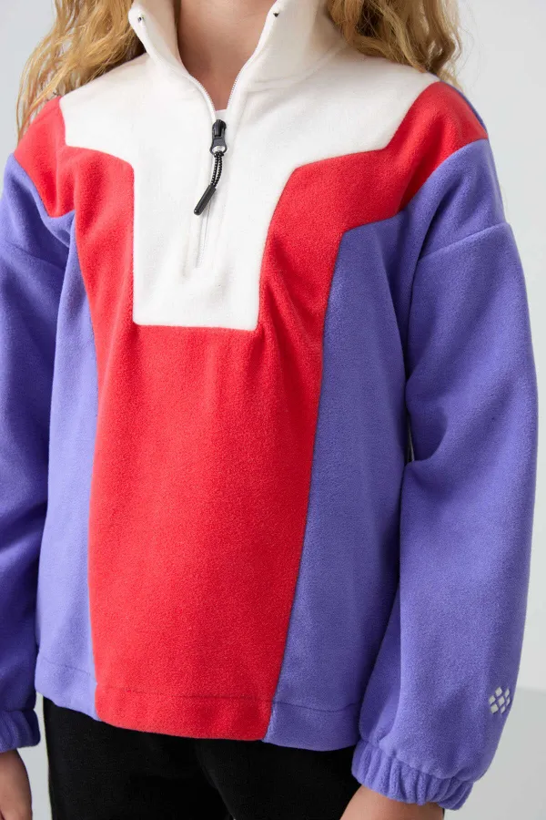 Tommylife Toptan 7-15 Yaş Dik Yaka Standart Kalıp Kız Çocuk Polar Sweatshirt 75153 Eflatun Tommylife Toptan 7-15 Yaş Dik Yaka Standart Kalıp Kız Çocuk Polar Sweatshirt 75153 Eflatun