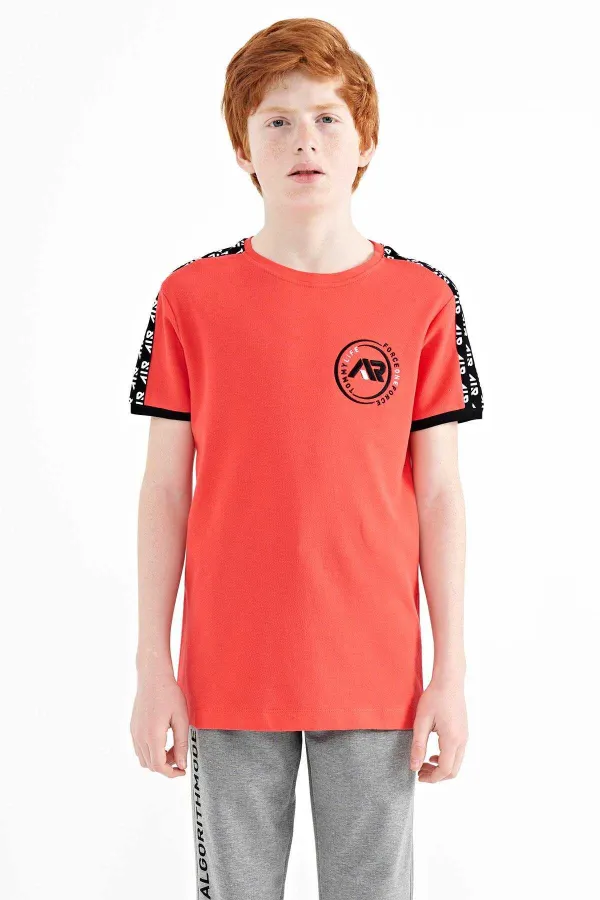 Tommylife Toptan O Yaka Standart Kalıp Baskılı Erkek Çocuk T-Shirt 11121 Coral