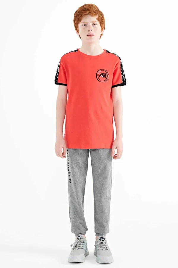 Tommylife Toptan O Yaka Standart Kalıp Baskılı Erkek Çocuk T-Shirt 11121 Coral