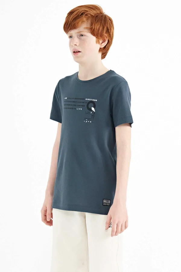 Tommylife Toptan O Yaka Standart Kalıp Baskılı Erkek Çocuk T-Shirt 11145 Orman Yeşili