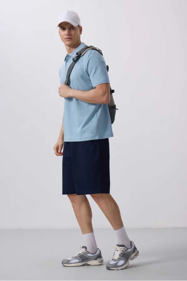 Tommylife Toptan Standart Fit Dokuma Hafif Esnek Chino Şort 81290 Lacivert