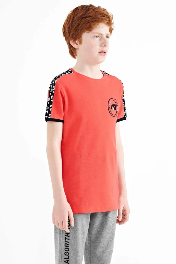 Tommylife Toptan O Yaka Standart Kalıp Baskılı Erkek Çocuk T-Shirt 11121 Coral