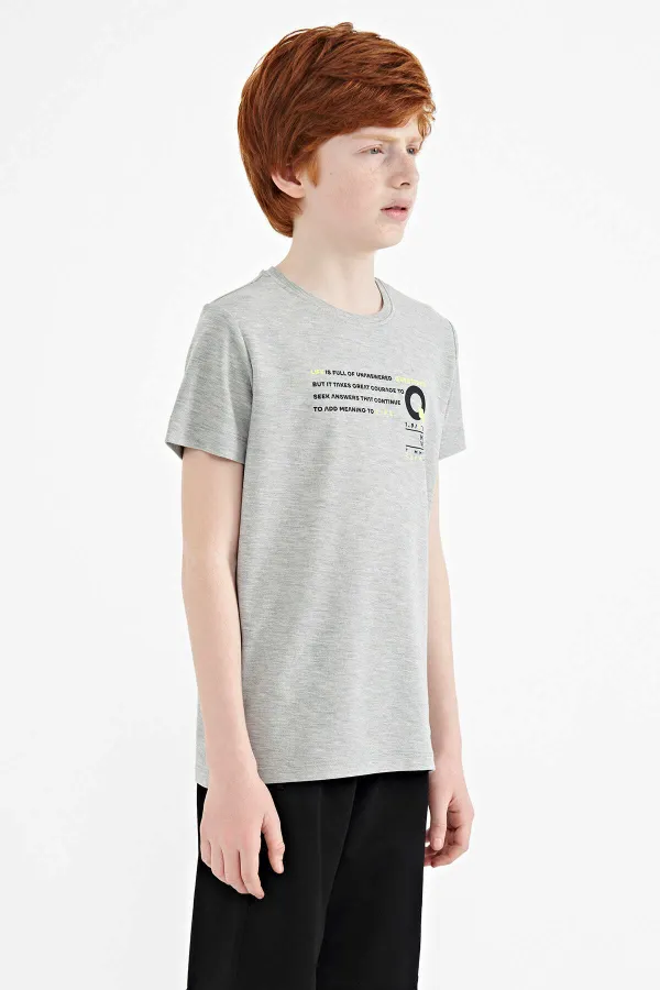 Tommylife Toptan O Yaka Standart Kalıp Baskılı Erkek Çocuk T-Shirt 11145 Gri Melanj