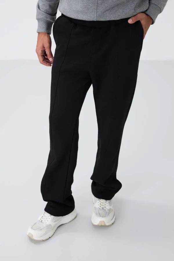 Tommylife Toptan Oversize Basic Düz Paça Erkek Eşofman Alt 82146 Siyah