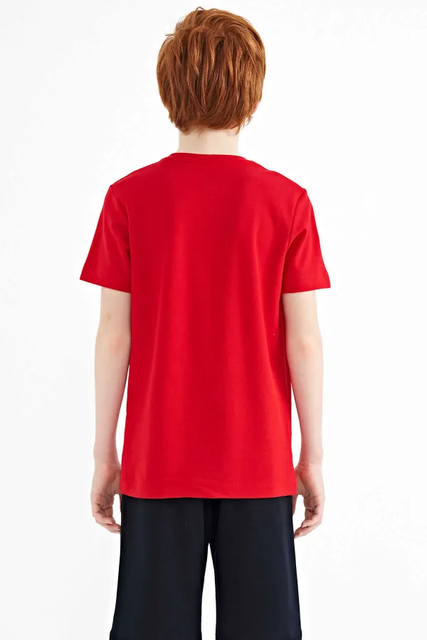 Tommylife Toptan O Yaka Standart Kalıp Baskılı Erkek Çocuk T-Shirt 11145 Kırmızı