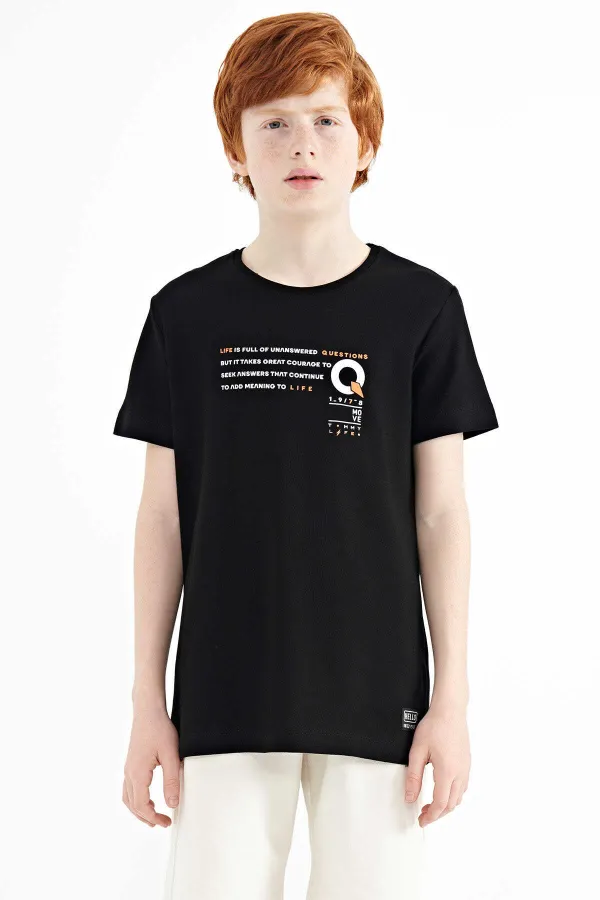 Tommylife Toptan O Yaka Standart Kalıp Baskılı Erkek Çocuk T-Shirt 11145 Siyah