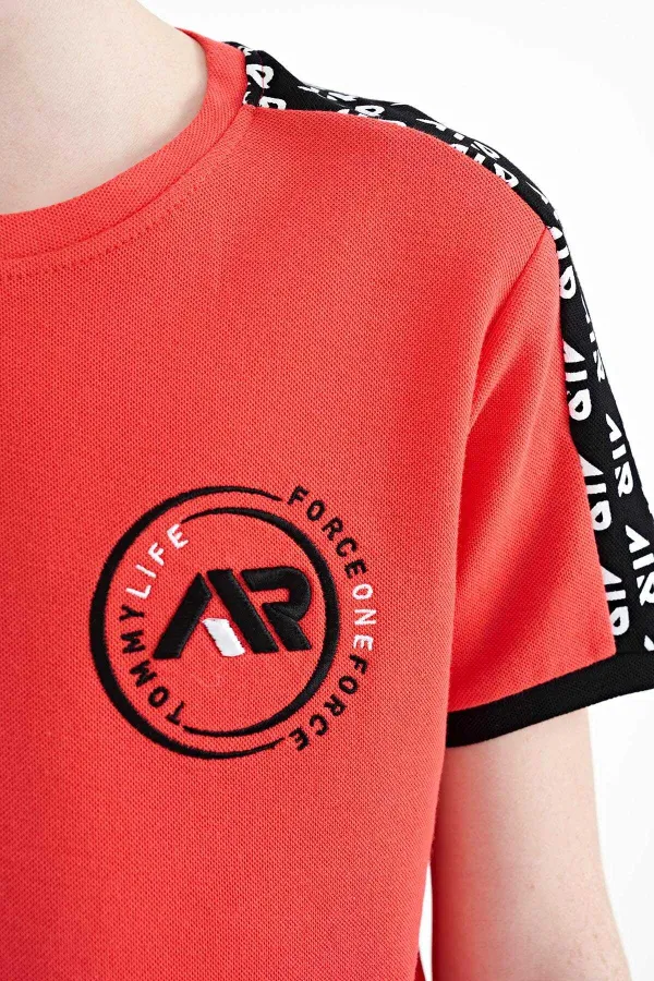 Tommylife Toptan O Yaka Standart Kalıp Baskılı Erkek Çocuk T-Shirt 11121 Coral