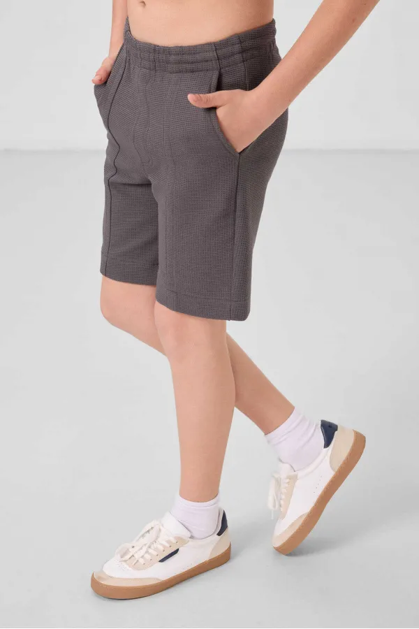 Tommylife Toptan Pamuklu Yumuşak Dokulu Standart Fit Basic Erkek Çocuk Şort 11289 Koyu Gri
