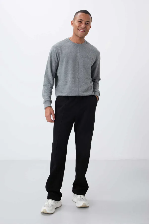 Tommylife Toptan Oversize Basic Düz Paça Erkek Eşofman Alt 82146 Siyah