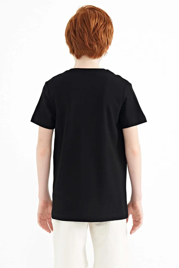 Tommylife Toptan O Yaka Standart Kalıp Baskılı Erkek Çocuk T-Shirt 11145 Siyah