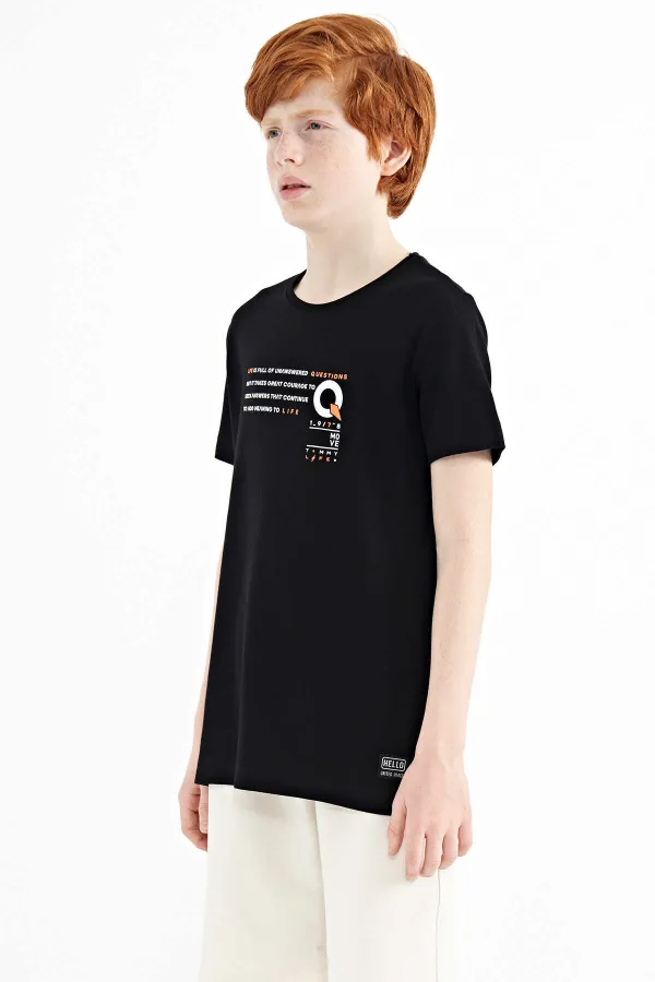 Tommylife Toptan O Yaka Standart Kalıp Baskılı Erkek Çocuk T-Shirt 11145 Siyah