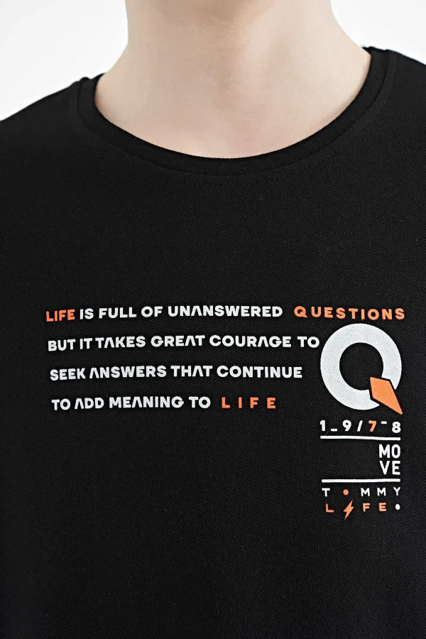 Tommylife Toptan O Yaka Standart Kalıp Baskılı Erkek Çocuk T-Shirt 11145 Siyah