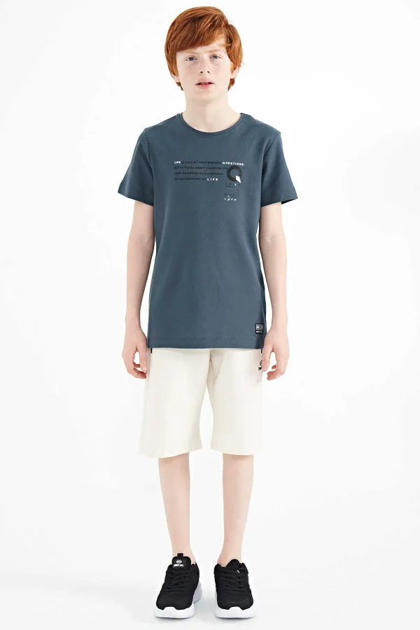 Tommylife Toptan O Yaka Standart Kalıp Baskılı Erkek Çocuk T-Shirt 11145 Orman Yeşili
