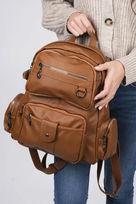 Women's Large-Eye Bag Washed Leather Tan Color