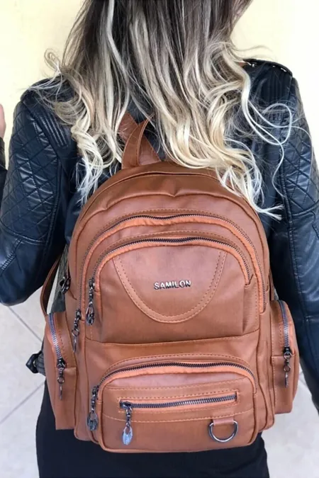 Women's Backpack Tan Washed Leather