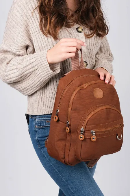 Unisex School and Backpack Bag with Wide Compartments, Tan Color