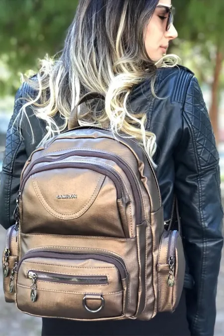 Women's Backpack Copper Color Washed Leather